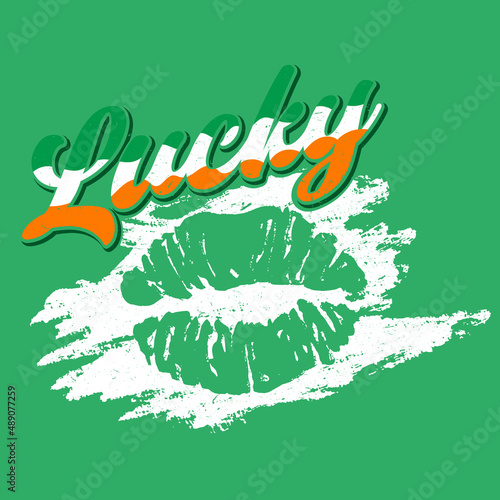 Lucky kiss funny St Patrick's Day inspirational lettering design for posters, flyers, t-shirts, cards, invitations, stickers, banners, gifts. Irish leprechaun shenanigans lucky charm lover funny 