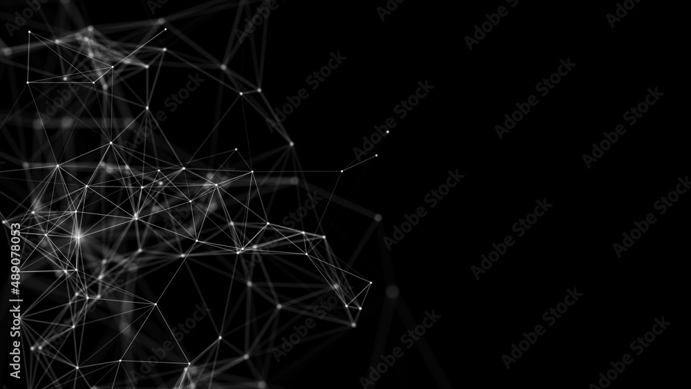 Abstract black and white background with moving lines and dots. The concept of big data. Network connection. Internet connection worldwide. 3d rendering.