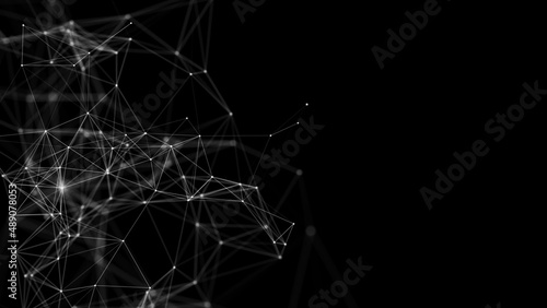 Abstract black and white background with moving lines and dots. The concept of big data. Network connection. Internet connection worldwide. 3d rendering.