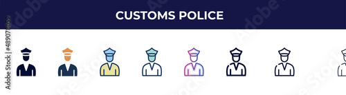 customs police icon in 8 styles. line, filled, glyph, thin outline, colorful, stroke and gradient styles, customs police vector sign. symbol, logo illustration. different style icons set.