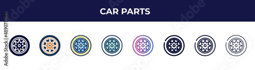 car parts icon in 8 styles. line, filled, glyph, thin outline, colorful, stroke and gradient styles, car parts vector sign. symbol, logo illustration. different style icons set.