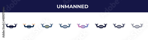 unmanned icon in 8 styles. line, filled, glyph, thin outline, colorful, stroke and gradient styles, unmanned vector sign. symbol, logo illustration. different style icons set.