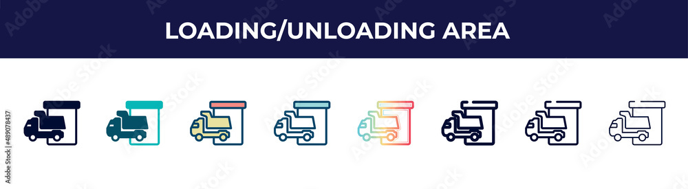 loading/unloading area icon in 8 styles. line, filled, glyph, thin ...