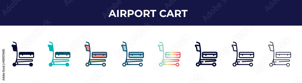 airport cart icon in 8 styles. line, filled, glyph, thin outline, colorful, stroke and gradient styles, airport cart vector sign. symbol, logo illustration. different style icons set. airport cart icon in 8 styles. line, filled, glyph, thin outline, colorful, stroke and gradient styles, airport cart vector sign. symbol, logo illustration. different style icons set.