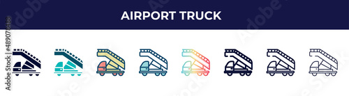 airport truck icon in 8 styles. line, filled, glyph, thin outline, colorful, stroke and gradient styles, airport truck vector sign. symbol, logo illustration. different style icons set.
