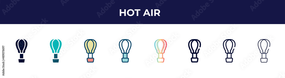 hot air icon in 8 styles. line, filled, glyph, thin outline, colorful, stroke and gradient styles, hot air vector sign. symbol, logo illustration. different style icons set. hot air icon in 8 styles. line, filled, glyph, thin outline, colorful, stroke and gradient styles, hot air vector sign. symbol, logo illustration. different style icons set.