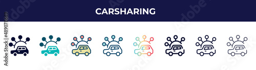 carsharing icon in 8 styles. line  filled  glyph  thin outline  colorful  stroke and gradient styles  carsharing vector sign. symbol  logo illustration. different style icons set.