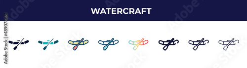 watercraft icon in 8 styles. line, filled, glyph, thin outline, colorful, stroke and gradient styles, watercraft vector sign. symbol, logo illustration. different style icons set.