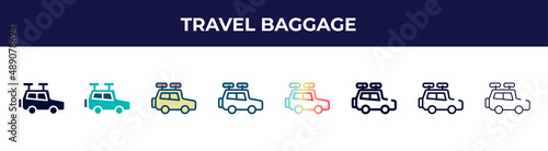 travel baggage icon in 8 styles. line  filled  glyph  thin outline  colorful  stroke and gradient styles  travel baggage vector sign. symbol  logo illustration. different style icons set.