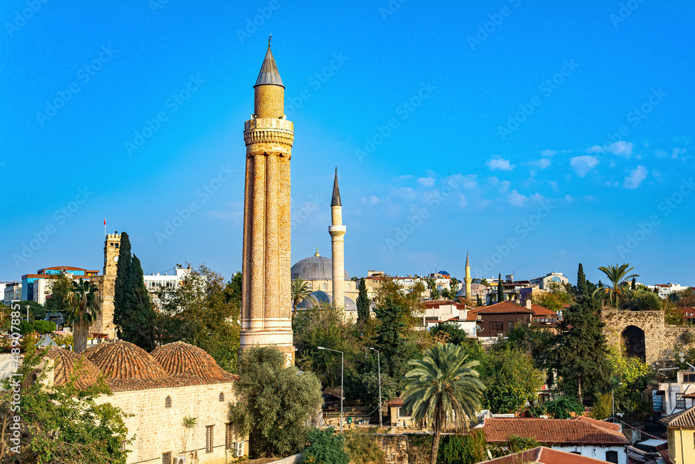 Yivli Minare Camii (Fluted Minaret Mosque) in historic center in Antalya