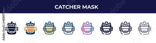 catcher mask icon in 8 styles. line, filled, glyph, thin outline, colorful, stroke and gradient styles, catcher mask vector sign. symbol, logo illustration. different style icons set.