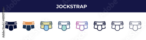 jockstrap icon in 8 styles. line, filled, glyph, thin outline, colorful, stroke and gradient styles, jockstrap vector sign. symbol, logo illustration. different style icons set.