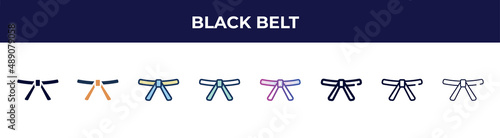 black belt icon in 8 styles. line, filled, glyph, thin outline, colorful, stroke and gradient styles, black belt vector sign. symbol, logo illustration. different style icons set. photo