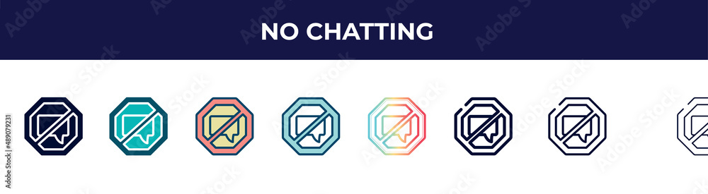 no chatting icon in 8 styles. line, filled, glyph, thin outline, colorful, stroke and gradient styles, no chatting vector sign. symbol, logo illustration. different style icons set. no chatting icon in 8 styles. line, filled, glyph, thin outline, colorful, stroke and gradient styles, no chatting vector sign. symbol, logo illustration. different style icons set.