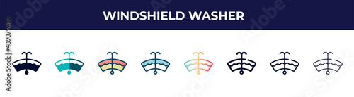 windshield washer icon in 8 styles. line, filled, glyph, thin outline, colorful, stroke and gradient styles, windshield washer vector sign. symbol, logo illustration. different style icons set.