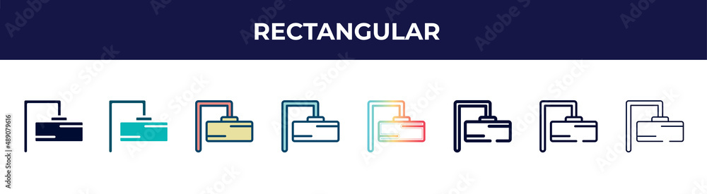 rectangular icon in 8 styles. line, filled, glyph, thin outline, colorful, stroke and gradient styles, rectangular vector sign. symbol, logo illustration. different style icons set. rectangular icon in 8 styles. line, filled, glyph, thin outline, colorful, stroke and gradient styles, rectangular vector sign. symbol, logo illustration. different style icons set.