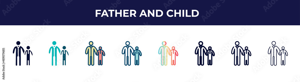 father and child icon in 8 styles. line, filled, glyph, thin outline, colorful, stroke and gradient styles, father and child vector sign. symbol, logo illustration. different style icons set. father and child icon in 8 styles. line, filled, glyph, thin outline, colorful, stroke and gradient styles, father and child vector sign. symbol, logo illustration. different style icons set.