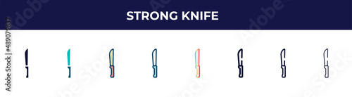 strong knife icon in 8 styles. line, filled, glyph, thin outline, colorful, stroke and gradient styles, strong knife vector sign. symbol, logo illustration. different style icons set.