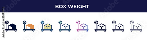 box weight icon in 8 styles. line, filled, glyph, thin outline, colorful, stroke and gradient styles, box weight vector sign. symbol, logo illustration. different style icons set.