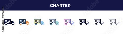 charter icon in 8 styles. line, filled, glyph, thin outline, colorful, stroke and gradient styles, charter vector sign. symbol, logo illustration. different style icons set.