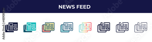 news feed icon in 8 styles. line, filled, glyph, thin outline, colorful, stroke and gradient styles, news feed vector sign. symbol, logo illustration. different style icons set.