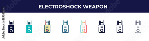 electroshock weapon icon in 8 styles. line, filled, glyph, thin outline, colorful, stroke and gradient styles, electroshock weapon vector sign. symbol, logo illustration. different style icons set.