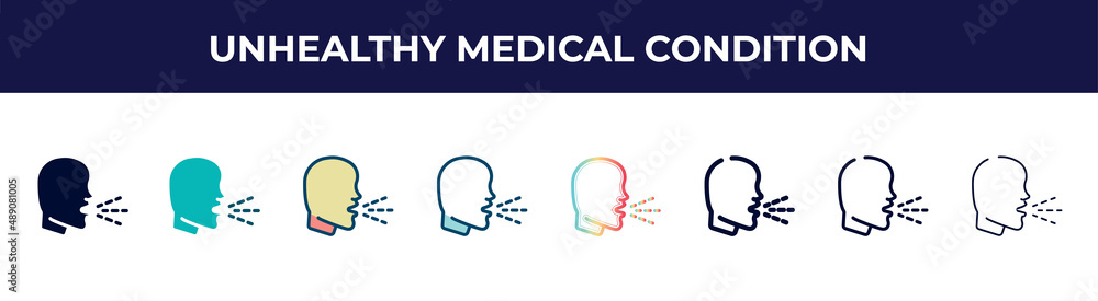 unhealthy medical condition icon in 8 styles. line, filled, glyph, thin outline, colorful, stroke and gradient styles, unhealthy medical condition vector sign. symbol, logo illustration. different unhealthy medical condition icon in 8 styles. line, filled, glyph, thin outline, colorful, stroke and gradient styles, unhealthy medical condition vector sign. symbol, logo illustration. different