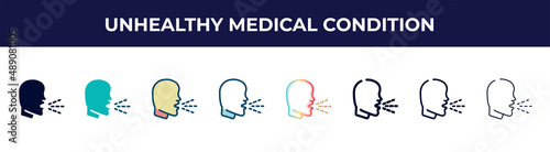 unhealthy medical condition icon in 8 styles. line, filled, glyph, thin outline, colorful, stroke and gradient styles, unhealthy medical condition vector sign. symbol, logo illustration. different
