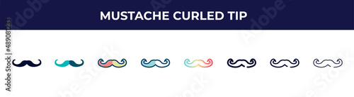 mustache curled tip icon in 8 styles. line, filled, glyph, thin outline, colorful, stroke and gradient styles, mustache curled tip vector sign. symbol, logo illustration. different style icons set.