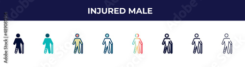 injured male icon in 8 styles. line  filled  glyph  thin outline  colorful  stroke and gradient styles  injured male vector sign. symbol  logo illustration. different style icons set.