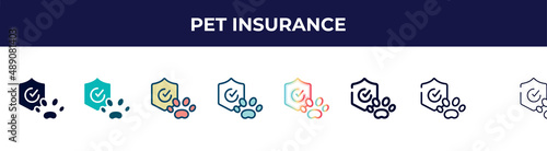 pet insurance icon in 8 styles. line, filled, glyph, thin outline, colorful, stroke and gradient styles, pet insurance vector sign. symbol, logo illustration. different style icons set.