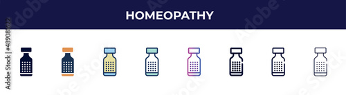 homeopathy icon in 8 styles. line, filled, glyph, thin outline, colorful, stroke and gradient styles, homeopathy vector sign. symbol, logo illustration. different style icons set.