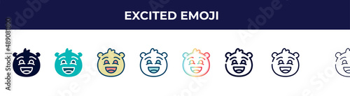 excited emoji icon in 8 styles. line  filled  glyph  thin outline  colorful  stroke and gradient styles  excited emoji vector sign. symbol  logo illustration. different style icons set.