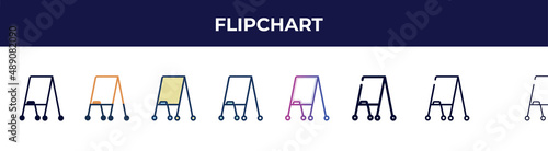 flipchart icon in 8 styles. line, filled, glyph, thin outline, colorful, stroke and gradient styles, flipchart vector sign. symbol, logo illustration. different style icons set.