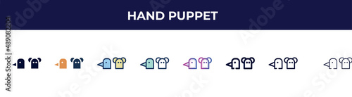 hand puppet icon in 8 styles. line, filled, glyph, thin outline, colorful, stroke and gradient styles, hand puppet vector sign. symbol, logo illustration. different style icons set.