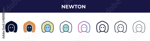 newton icon in 8 styles. line, filled, glyph, thin outline, colorful, stroke and gradient styles, newton vector sign. symbol, logo illustration. different style icons set.