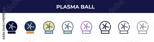 plasma ball icon in 8 styles. line, filled, glyph, thin outline, colorful, stroke and gradient styles, plasma ball vector sign. symbol, logo illustration. different style icons set.