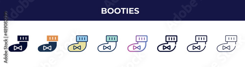 booties icon in 8 styles. line, filled, glyph, thin outline, colorful, stroke and gradient styles, booties vector sign. symbol, logo illustration. different style icons set.
