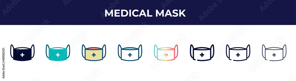 medical mask icon in 8 styles. line, filled, glyph, thin outline, colorful, stroke and gradient styles, medical mask vector sign. symbol, logo illustration. different style icons set.