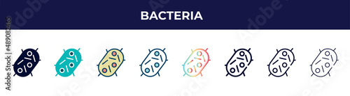 bacteria icon in 8 styles. line, filled, glyph, thin outline, colorful, stroke and gradient styles, bacteria vector sign. symbol, logo illustration. different style icons set.