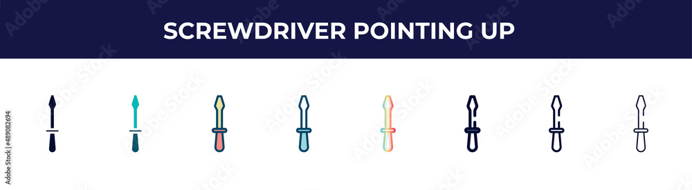 screwdriver pointing up icon in 8 styles. line, filled, glyph, thin outline, colorful, stroke and gradient styles, screwdriver pointing up vector sign. symbol, logo illustration. different style screwdriver pointing up icon in 8 styles. line, filled, glyph, thin outline, colorful, stroke and gradient styles, screwdriver pointing up vector sign. symbol, logo illustration. different style