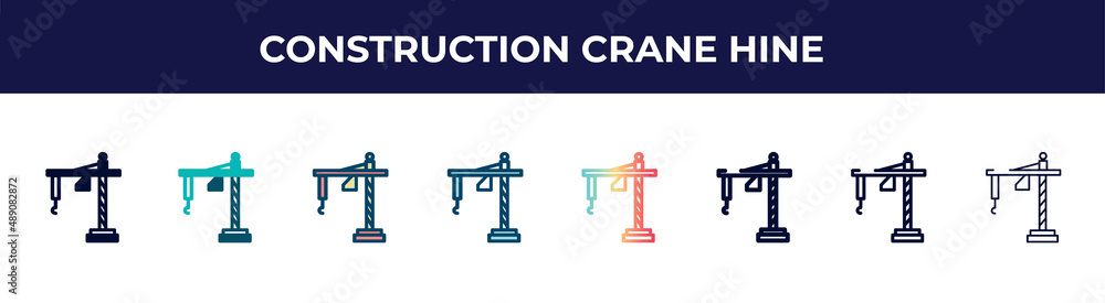 construction crane hine icon in 8 styles. line, filled, glyph, thin outline, colorful, stroke and gradient styles, construction crane hine vector sign. symbol, logo illustration. different style construction crane hine icon in 8 styles. line, filled, glyph, thin outline, colorful, stroke and gradient styles, construction crane hine vector sign. symbol, logo illustration. different style