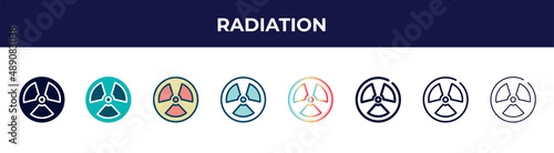 radiation icon in 8 styles. line, filled, glyph, thin outline, colorful, stroke and gradient styles, radiation vector sign. symbol, logo illustration. different style icons set.