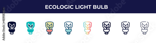 ecologic light bulb icon in 8 styles. line, filled, glyph, thin outline, colorful, stroke and gradient styles, ecologic light bulb vector sign. symbol, logo illustration. different style icons set.