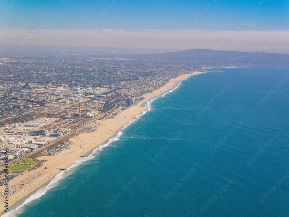 Aerial view of the El Segundo Beach and downtown area