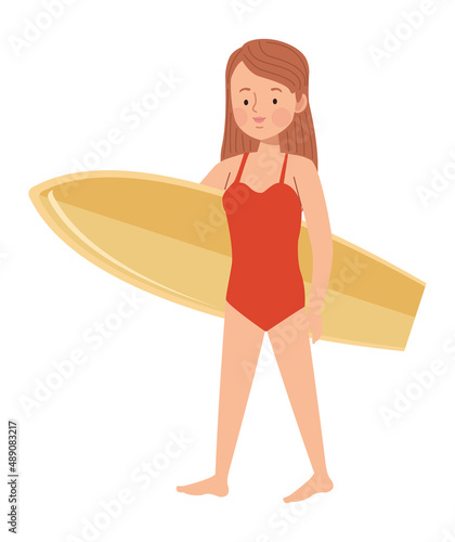 woman with yellow surfboard © Jemastock
