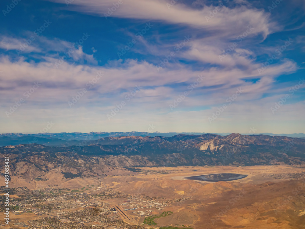 Aerial view of the Carson City and Washoe Lake