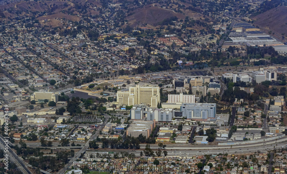 Aerial view of the Los Angeles area cityscape