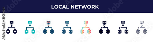 local network icon in 8 styles. line, filled, glyph, thin outline, colorful, stroke and gradient styles, local network vector sign. symbol, logo illustration. different style icons set.