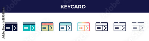keycard icon in 8 styles. line, filled, glyph, thin outline, colorful, stroke and gradient styles, keycard vector sign. symbol, logo illustration. different style icons set.